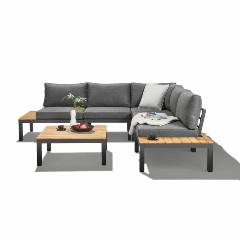 Liadomo "San Carlo" Loungeset, Alu anthrazit, Ablagen Teak, Bezüge Olefin grau
