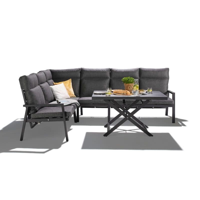 Liadomo "Scapoli" Eckloungeset plus Loungetisch, Alu anthrazit, Bezug Olefin grau