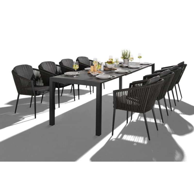 Liadomo Set mit "Marano" Ausziehtisch 160/210/260x90 cm, Edelstahl anthrazit, HPL Betonoptik und "Carano" Stapelsessel, Alu anthrazit, Rope anthrazit
