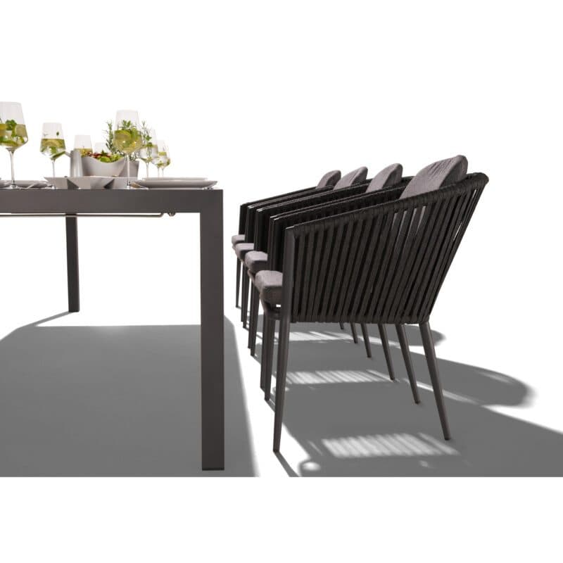 Liadomo Set mit "Marano" Ausziehtisch 160/210/260x90 cm, Edelstahl anthrazit, HPL Betonoptik und "Carano" Stapelsessel, Alu anthrazit, Rope anthrazit