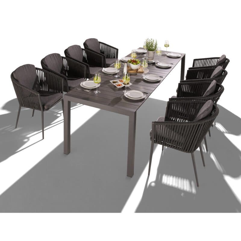 Liadomo Set mit "Marano" Ausziehtisch 160/210/260x90 cm, Edelstahl anthrazit, HPL Betonoptik und "Carano" Stapelsessel, Alu anthrazit, Rope anthrazit