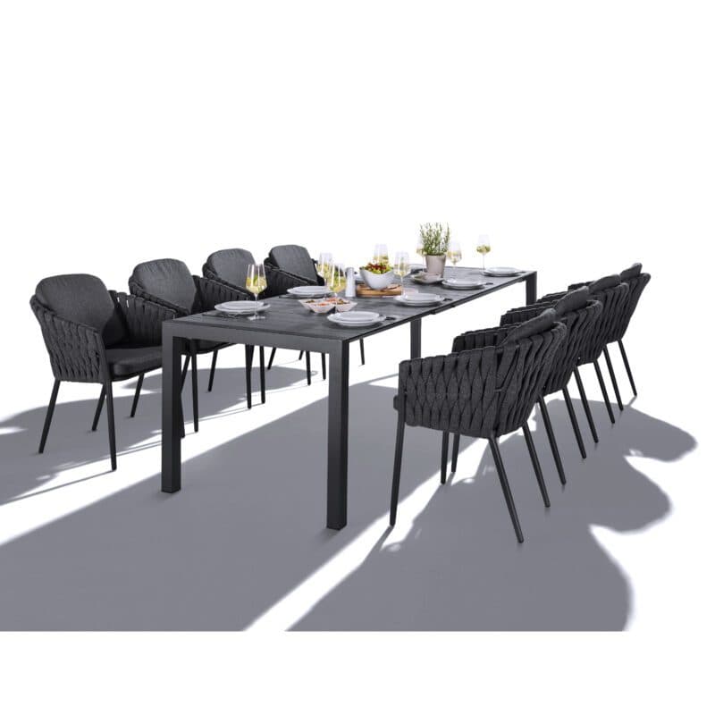Liadomo Set mit "Marano" Ausziehtisch 160/210/260x90 cm, Edelstahl anthrazit, HPL Betonoptik und "Carano" Stapelsessel, Alu anthrazit, Socks anthrazit