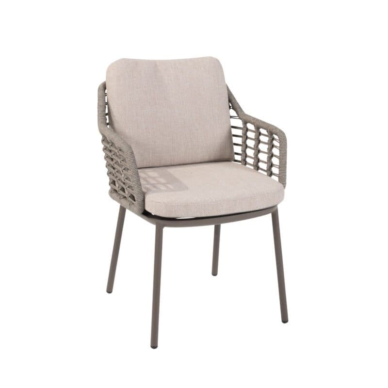 4Seasons Outdoor "Puglia" Diningsessel, Aluminium terre, Rope grau, Bezug hellgrau