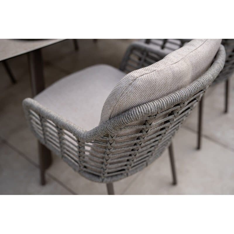 4Seasons Outdoor "Puglia" Diningsessel, Aluminium terre, Rope grau, Bezug hellgrau