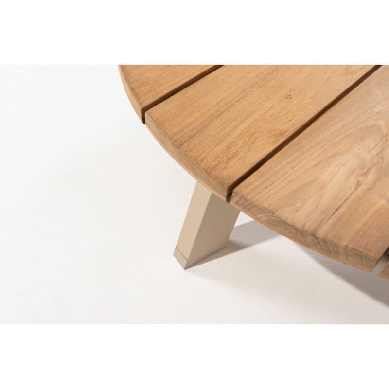 4Seasons Outdoor "Emma" Tischset, Tischbeine Aluminium latte, Ø 65 cm Tischplatte Keramik hellgrau, Ø 80 cm Tischplatte Teakholz