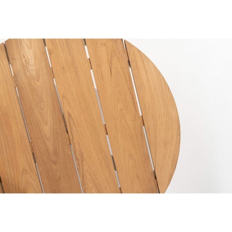 4Seasons Outdoor "Emma" Tischset, Tischbeine Aluminium latte, Ø 65 cm Tischplatte Keramik hellgrau, Ø 80 cm Tischplatte Teakholz