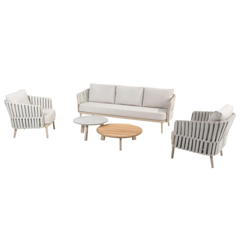 4Seasons Outdoor Loungeset mit "Eva" Loungemöbel, Rope beige, Bezug beige und "Emma" Tischset, Aluminium latte