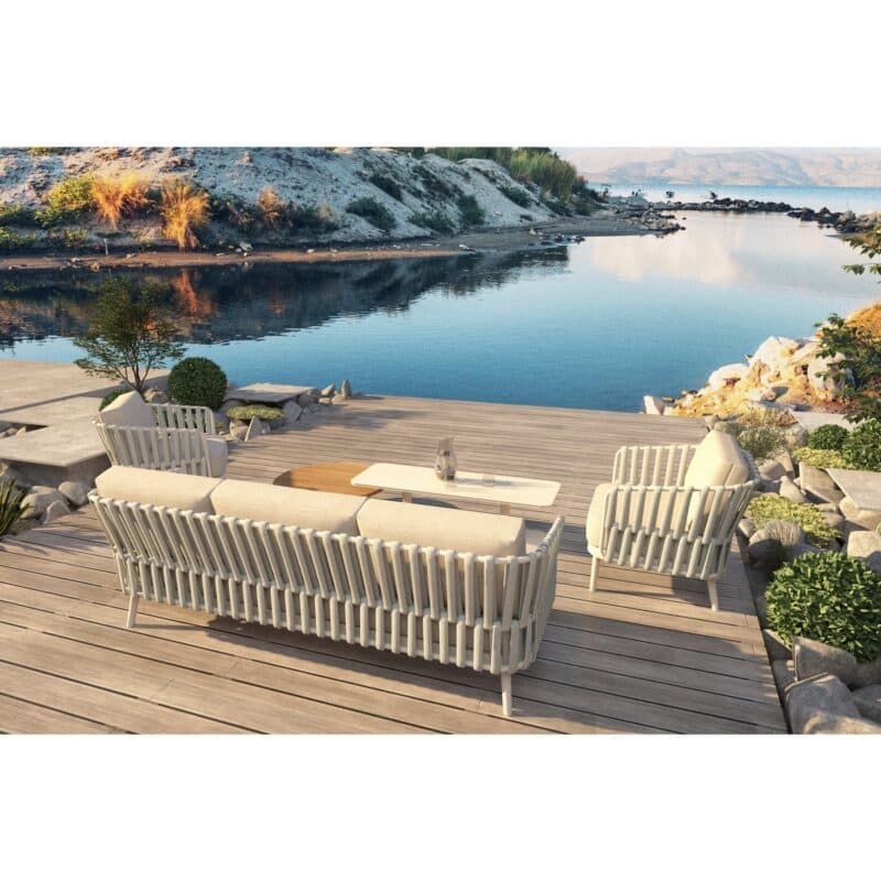 4Seasons Outdoor "Eva" Loungeset, Aluminium latte, Rope beige mit Tischset "Sara"
