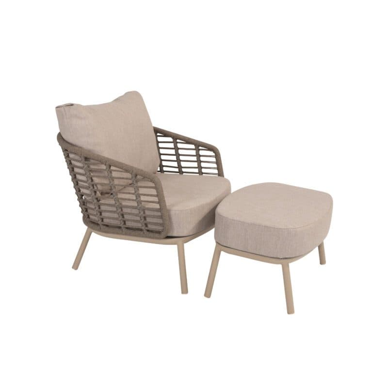 4Seasons Outdoor "Puglia" Loungesessel plus Fußhocker, Gestell Aluminium latte, Rope taupe, Bezug latte