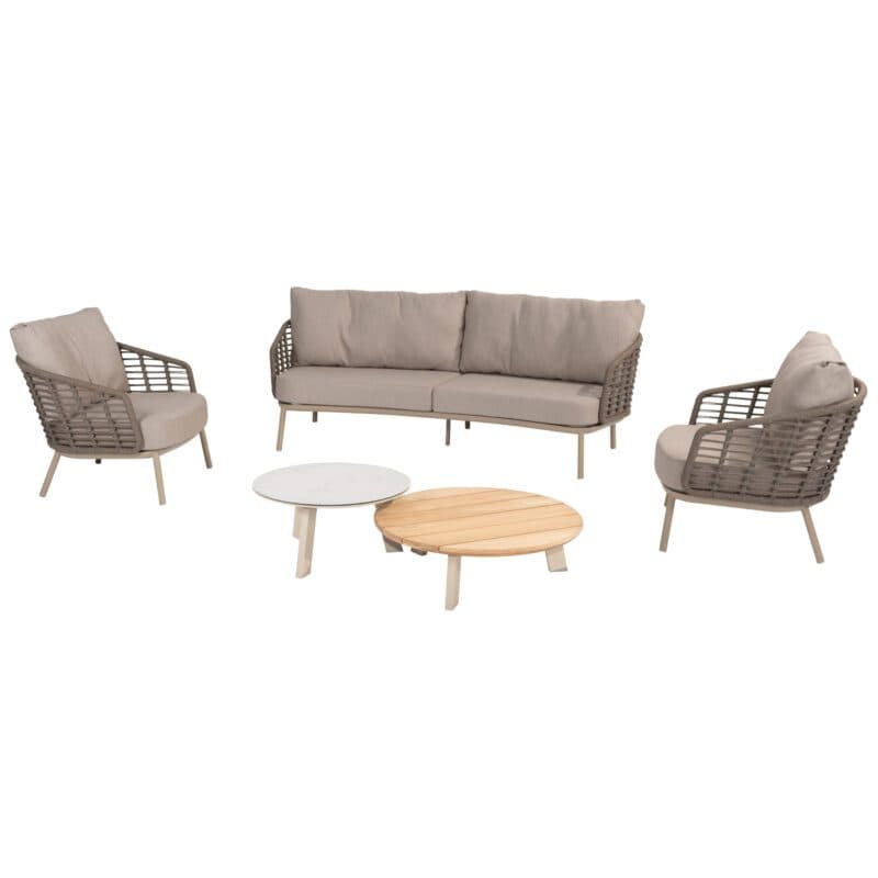 4Seasons Outdoor "Puglia" Loungeset 3-teilig, Gestell Aluminium latte, Rope taupe, Bezug latte, mit "Emma" Tischset