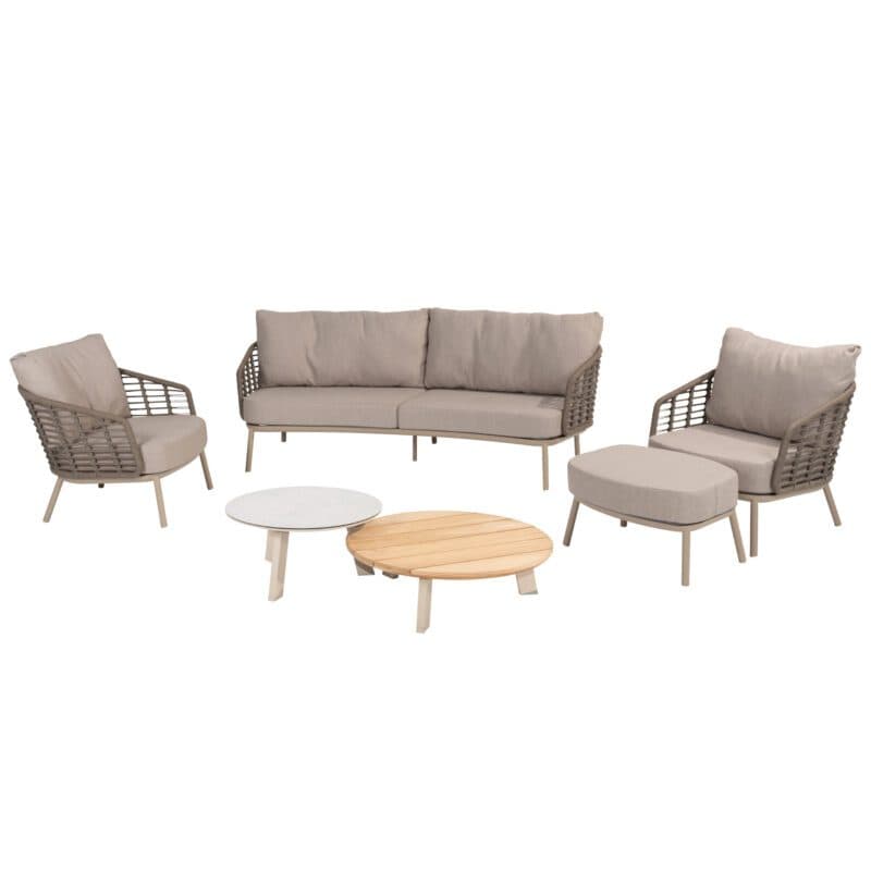 4Seasons Outdoor "Puglia" Loungeset 4-teilig, Gestell Aluminium latte, Rope taupe, Bezug latte, mit "Emma" Tischset