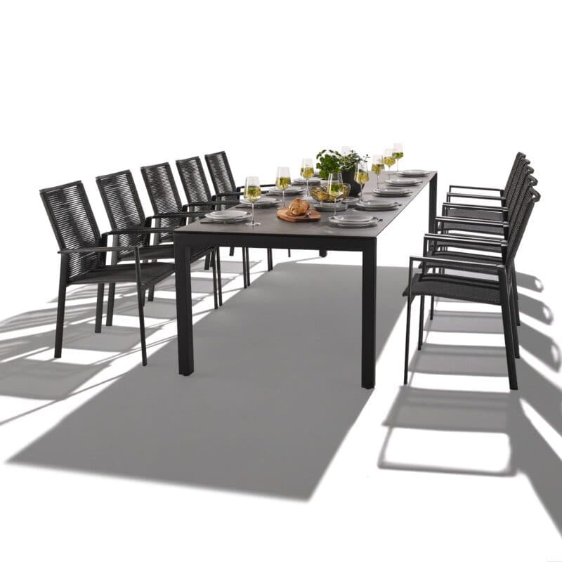 CASA DOMA Ausziehtisch "Amato" 210/270/330x100 cm, Tischplatte HPL Chromix anthrazit, mit Liadomo Stapelstuhl "Limbadi", Alu anthrazit