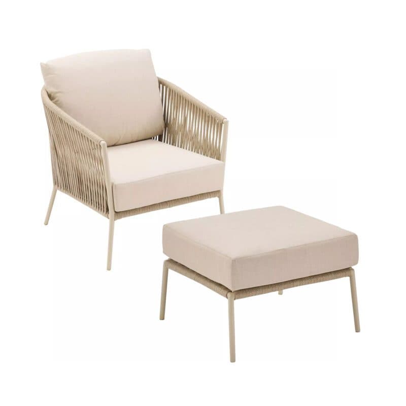 CASA DOMA Set mit Loungesessel und Loungehocker "Falcone", Aluminium cream, Rope fossil, Polster beige