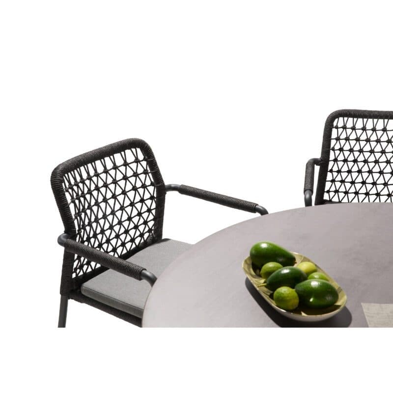 CASA DOMA Set mit "Fasano" Stapelstuhl, Alu anthrazit, Rope anthrazit Knoten und "Napola" Gartentisch Ø 130 cm, Alu anthrazit, Tischplatte HPL chromix anthrazit