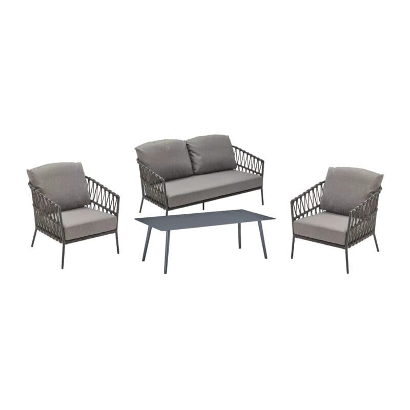 CASA DOMA Loungeset mit Loungesofa und Loungesessel "Messina", Aluminium anthrazit, Rope anthrazit, Kissen medium grey und Loungetisch "Arista", Aluminium anthrazit