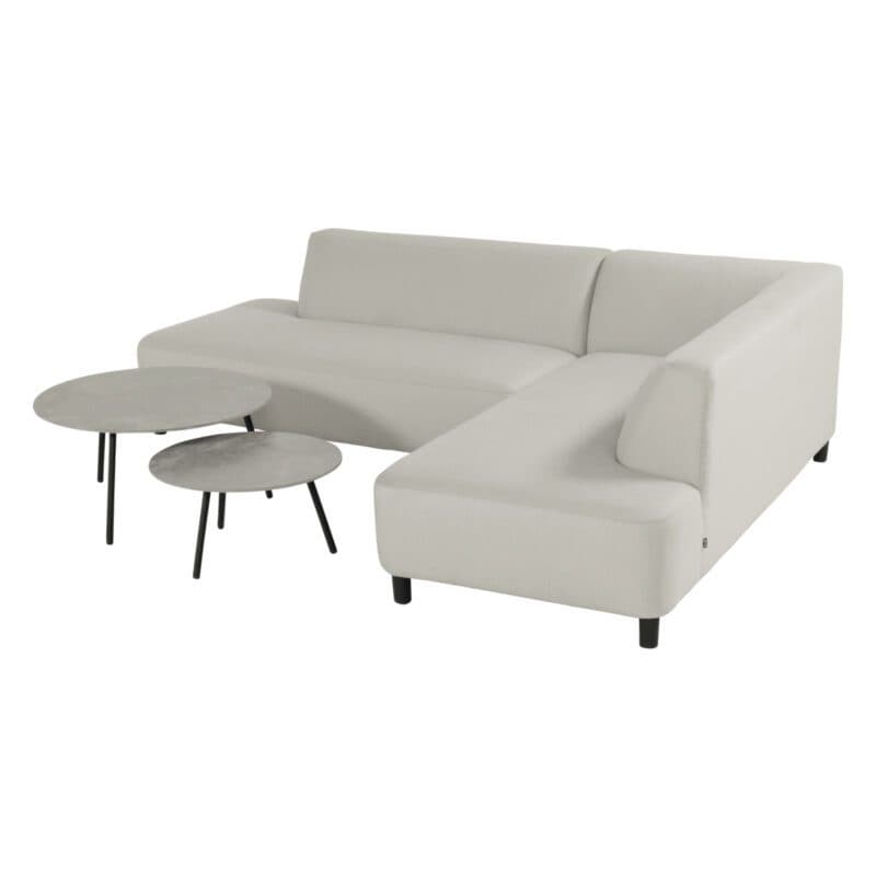 Hartman "Monaco" Loungeset sit&heat®, Easy Dry Foam, Bezug Sunbrella® chalk grey mit Loungetisch-Set "Monaco" 60cm und 80cm, Keramik beige, Gestelle Aluminium schwarz