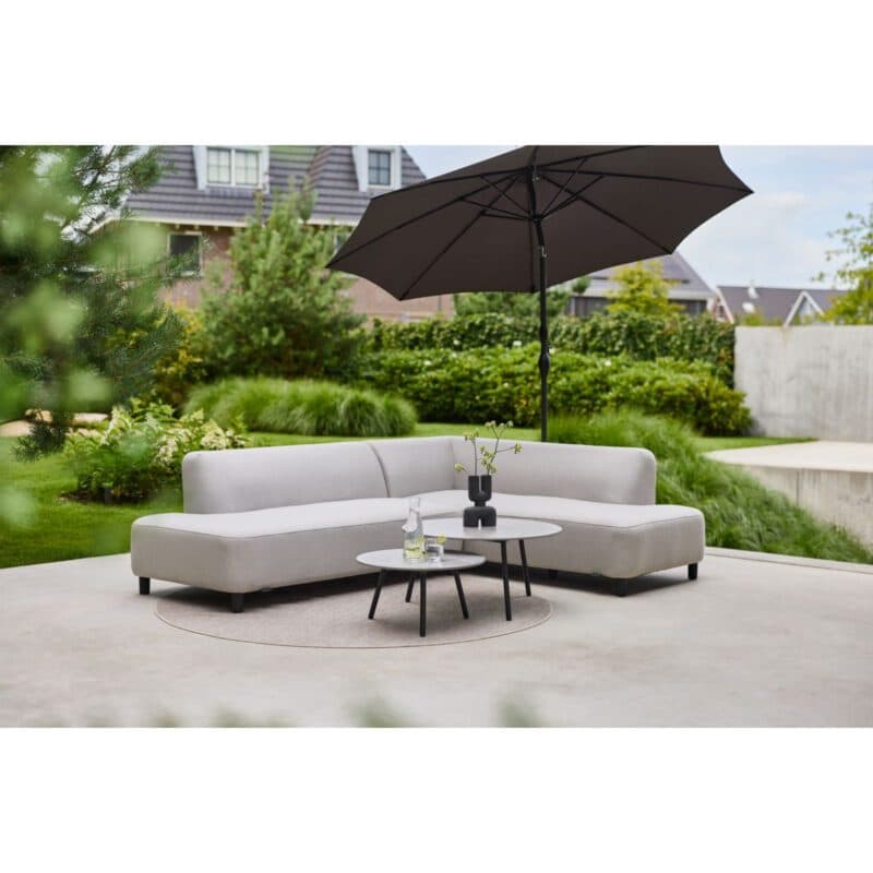 Hartman "Monaco" Loungeset sit&heat®, Easy Dry Foam, Bezug Sunbrella® chalk grey mit Loungetisch-Set "Monaco" 60cm und 80cm, Keramik beige, Gestelle Aluminium schwarz