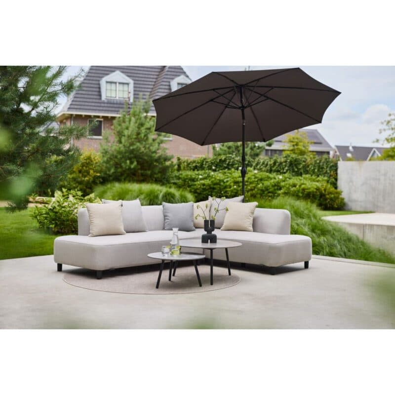 Hartman "Monaco" Loungeset sit&heat®, Easy Dry Foam, Bezug Sunbrella® chalk grey mit Loungetisch-Set "Monaco" 60cm und 80cm, Keramik beige, Gestelle Aluminium schwarz