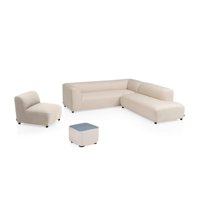 Kettler “Osea/Ego“ Loungeset 4-teilig mit Ecklounge 2-teilig, Mittelteil/Sessel, Textilgewebe Sunbrella® beige, “Ego“ Hocker Sunbrella® natte linen