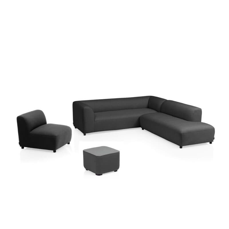 Kettler “Osea/Ego“ Loungeset 4-teilig mit Ecklounge 2-teilig, Mittelteil/Sessel, Textilgewebe Sunbrella® anthrazit, “Ego“ Hocker Sunbrella® sooty/flanelle