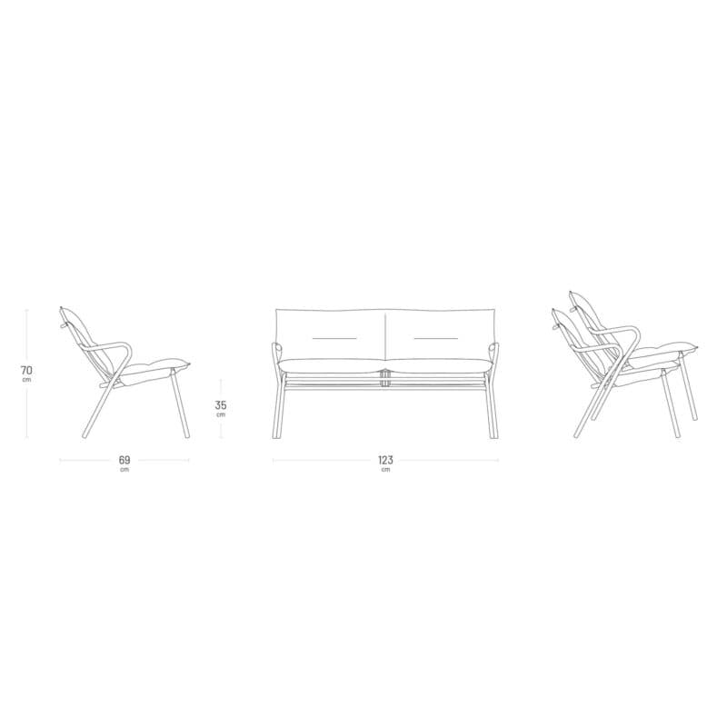 Lafuma "Vence" Loungebank, Gestell Stahl titane, Bespannung Batyline® DUO grey, abnehmbare Polsterung BeComfort® dark grey