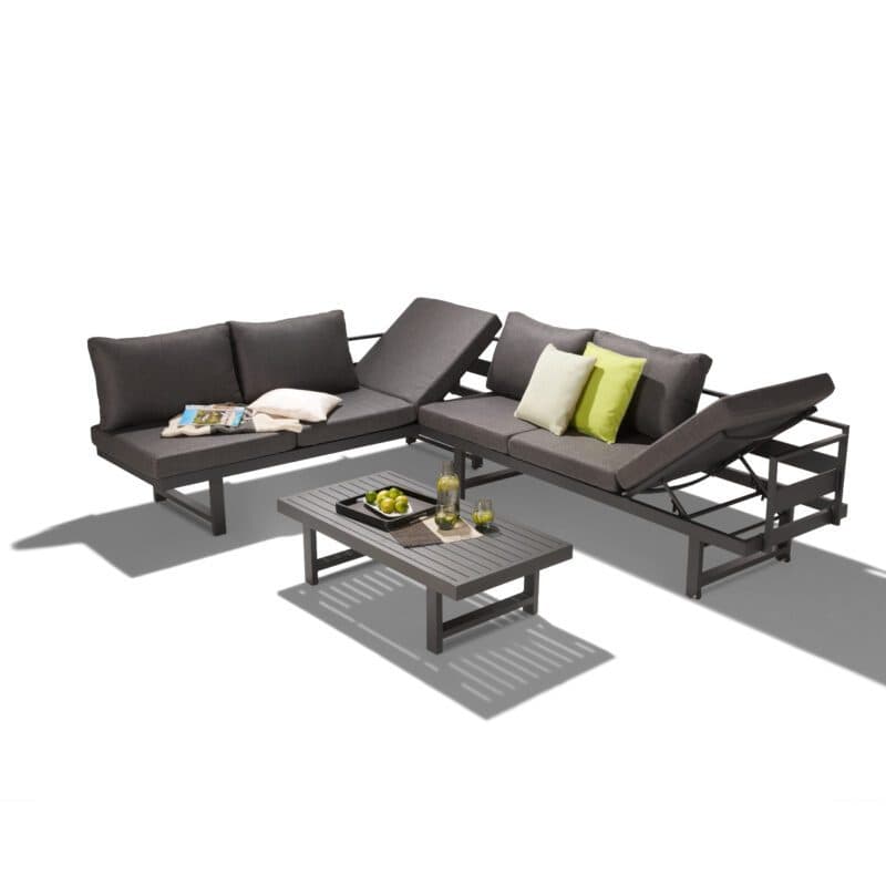 Liadomo "Callipo" Loungeset 3-teilig, Alu anthrazit, Kissen Olefin grau