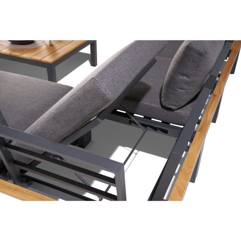 Liadomo "San Carlo" Loungeset, Alu anthrazit, Ablagen Teak, Bezüge Olefin grau