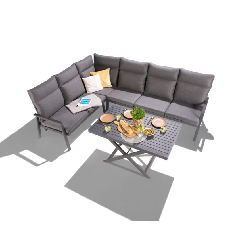 Liadomo "Scapoli" Eckloungeset plus Loungetisch, Alu anthrazit, Bezug Olefin grau