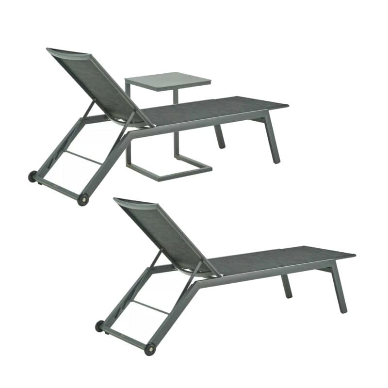 Liadomo Sonnenliegen-Set mit "Scaro" Liege, Alu anthrazit, Textilgewebe anthrazit und "Lido" Beistelltisch, Alu anthrazit