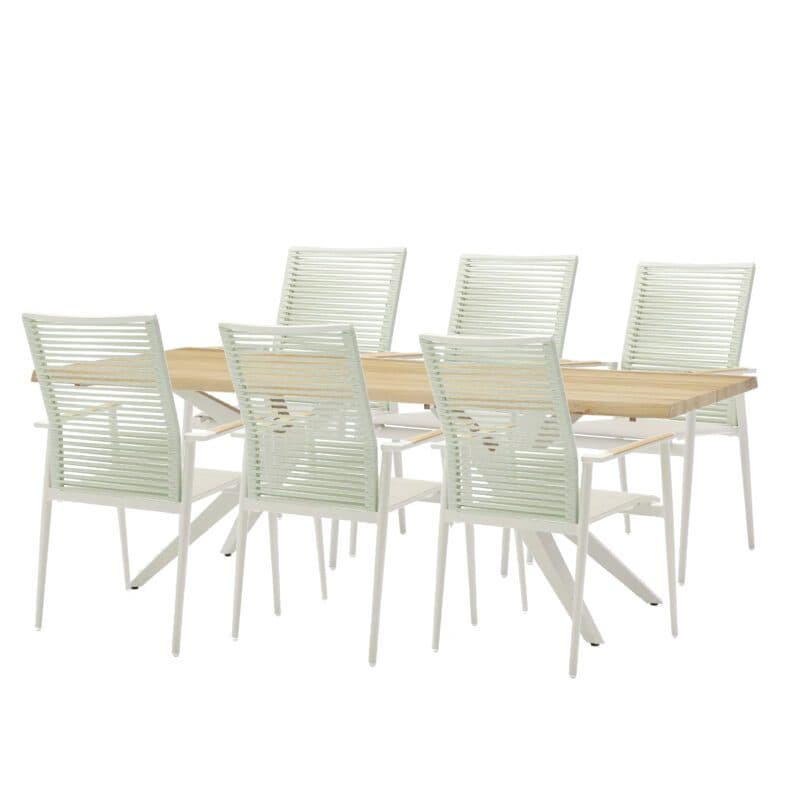 Musterring Set mit Gartentisch "Dänemark" 220x95cm Edelstahl ivory und Gartenstuhl "Kopenhagen" Aluminium ivory, Textilen taupe, Rope lichtgrün
