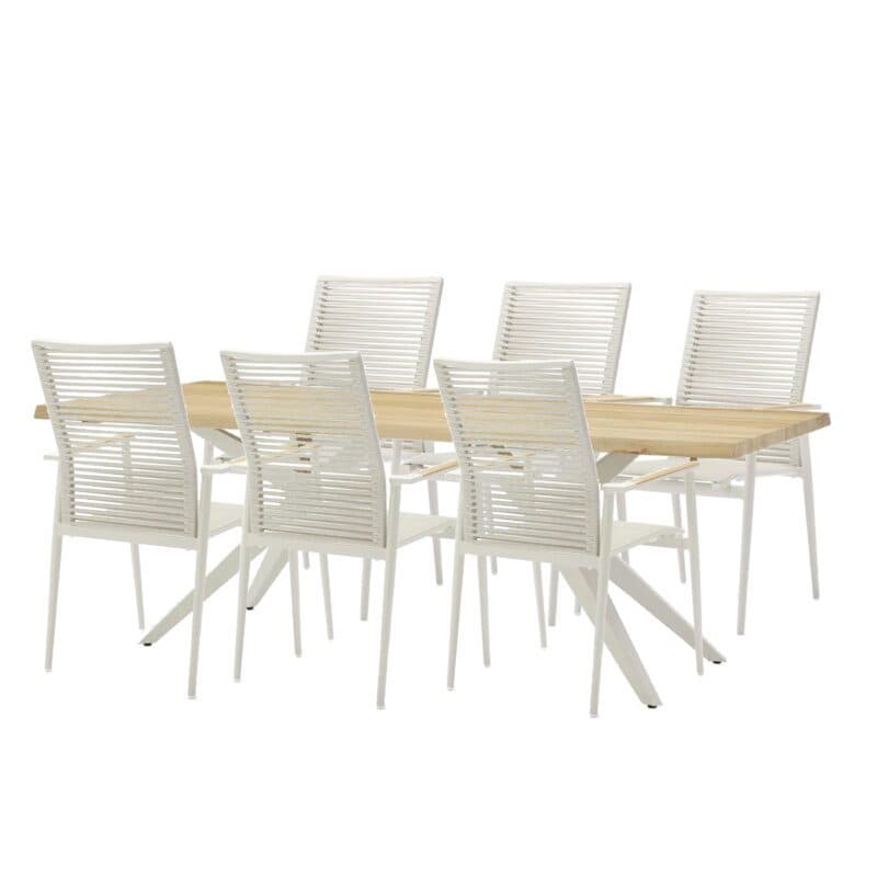 Musterring Set mit Gartentisch "Dänemark" 220x95cm Edelstahl ivory und Gartenstuhl "Kopenhagen" Aluminium ivory, Textilen taupe, Rope taupe