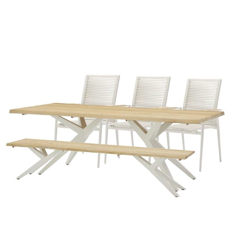 Musterring Set mit Gartentisch "Dänemark" 220x95cm und Bank "Skagen" Edelstahl ivory sowie Gartenstuhl "Kopenhagen" Aluminium ivory, Textilen taupe, Rope taupe