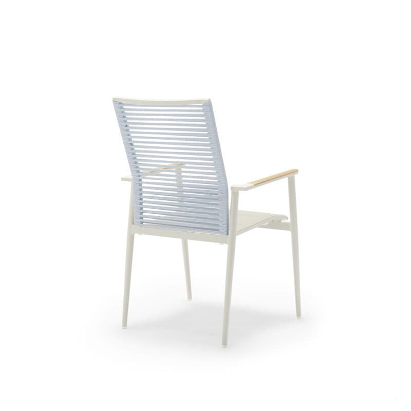 Musterring "Kopenhagen" Stapelstuhl, Aluminium ivory, Sitzfläche Textilgewebe taupe, Rückenfläche Rope himmelblau