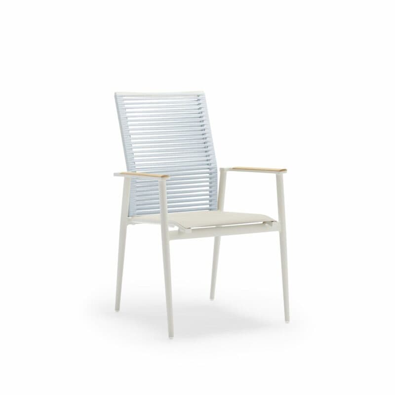 Musterring "Kopenhagen" Stapelstuhl, Aluminium ivory, Sitzfläche Textilgewebe taupe, Rückenfläche Rope himmelblau
