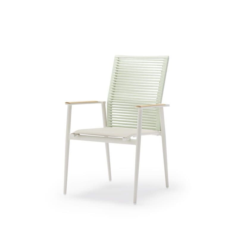 Musterring "Kopenhagen" Stapelstuhl, Aluminium ivory, Sitzfläche Textilgewebe taupe, Rückenfläche Rope lichtgrün