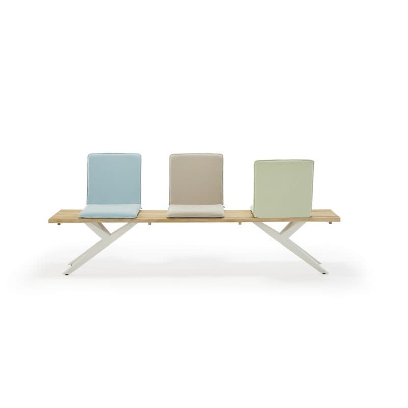 Musterring "Skagen" Gartenbank, Edelstahl ivory, Sitzfläche Teakholz massiv mit Sitzschale "Lazio"