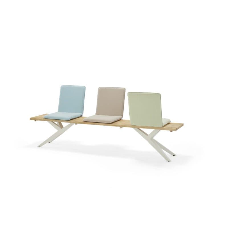 Musterring "Skagen" Gartenbank, Edelstahl ivory, Sitzfläche Teakholz massiv mit Sitzschale "Lazio"