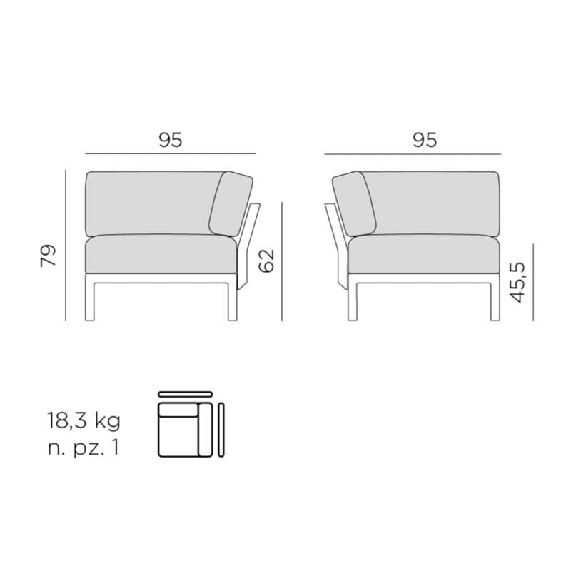NARDI "Maximo" Lounge-Eckteil - Maßangaben