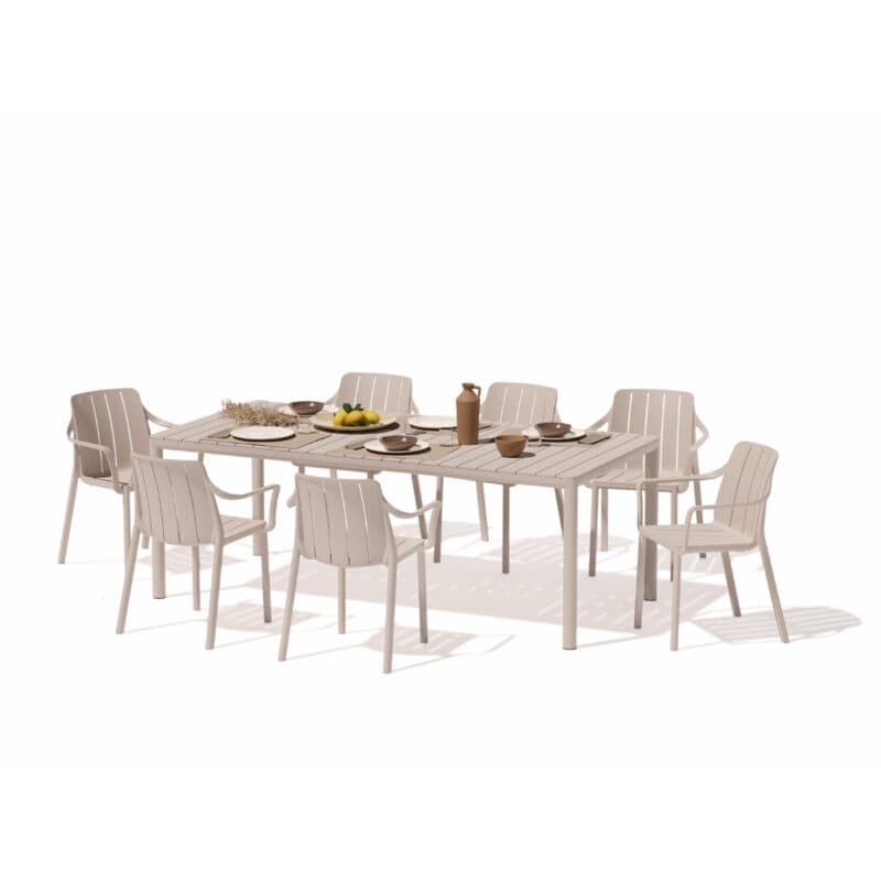 NARDI "Tevere" Tisch, Aluminium corda, Tischplatte Kunststoff corda mit "Tiberina" Stapelstuhl, Kunststoff corda
