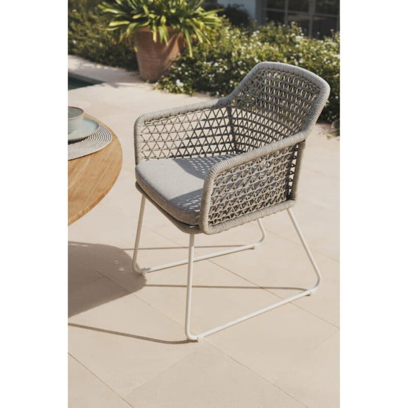 Niehoff "Lido" Gartenstuhl, Gestell Aluminium ivory, Sitzschale Rope beige, Sitzkissen Olefin La Concha taupe meliert