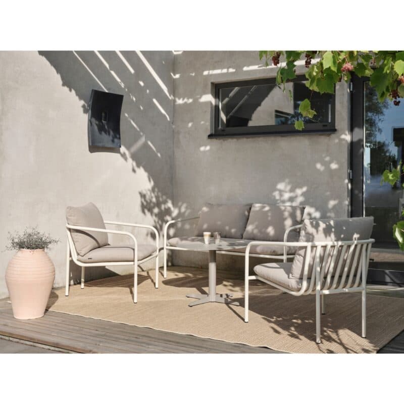 Brafab "Bendt" Loungeset mit Sofa und Sessel, Gestelle Aluminium pearl white, Kissen Teddy beige, ohne Tisch