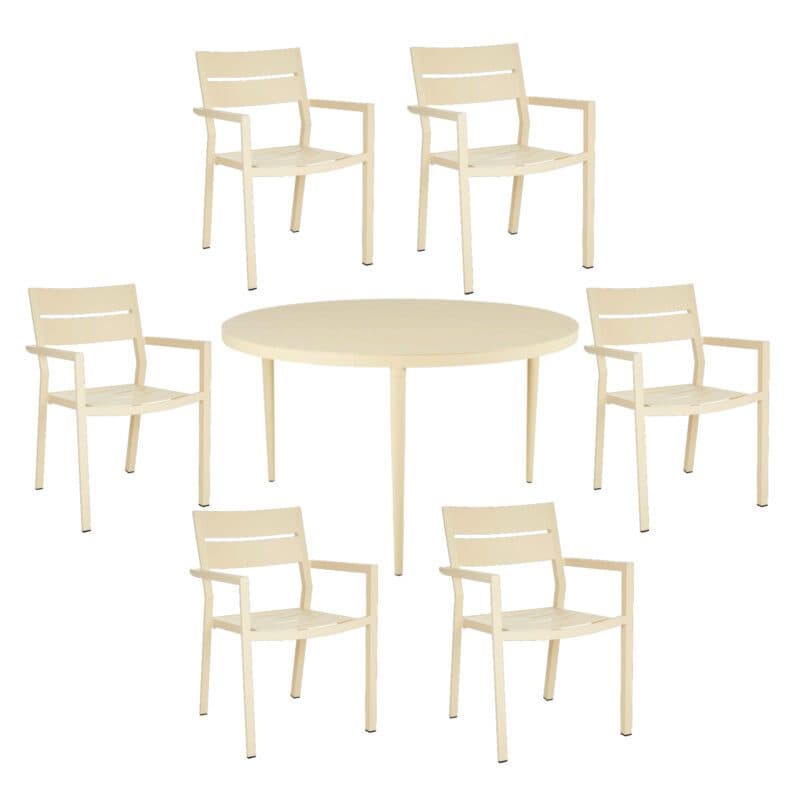 Brafab Gartenmöbel-Set 7-teilig, mit "Delia" Stapelstuhl Aluminium lemon und "Bigby" Tisch Ø 130 cm Aluminium lemon