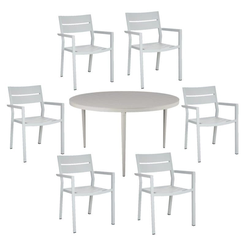 Brafab Gartenmöbel-Set 7-teilig, mit "Delia" Stapelstuhl Aluminium light grey und "Bigby" Tisch Ø 130 cm Aluminium light grey