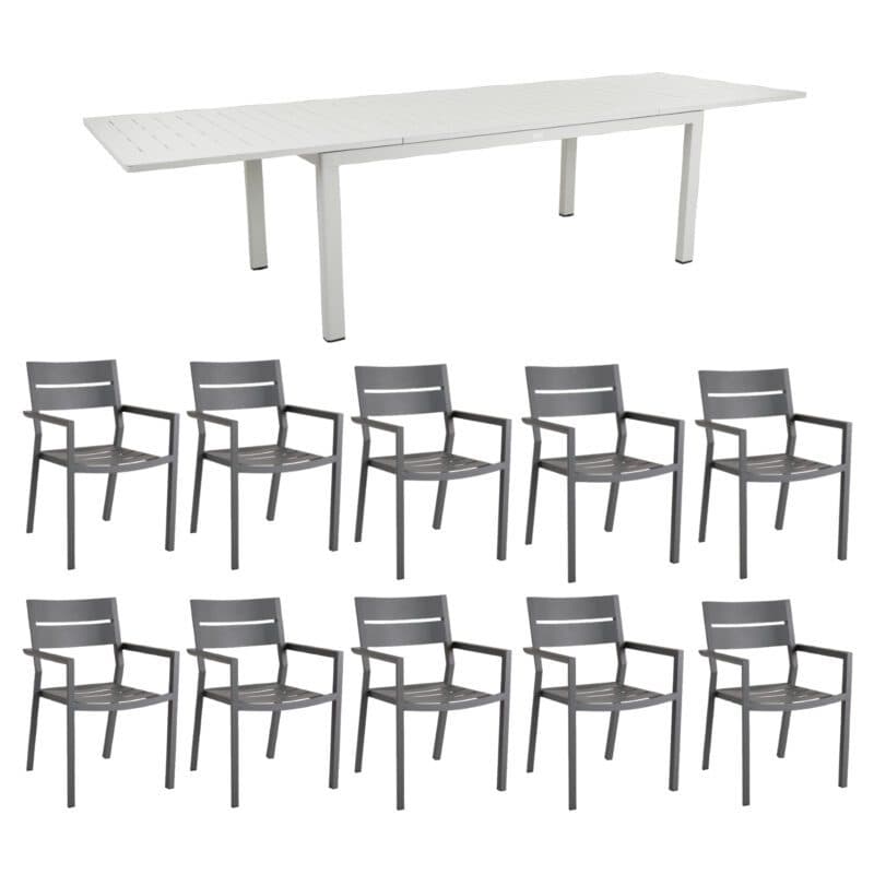 Brafab Gartenmöbel-Set 11-teilig, mit "Delia" Stapelstuhl Aluminium anthrazit und "Lomma" Ausziehtisch Aluminium light grey 194/312x100 cm