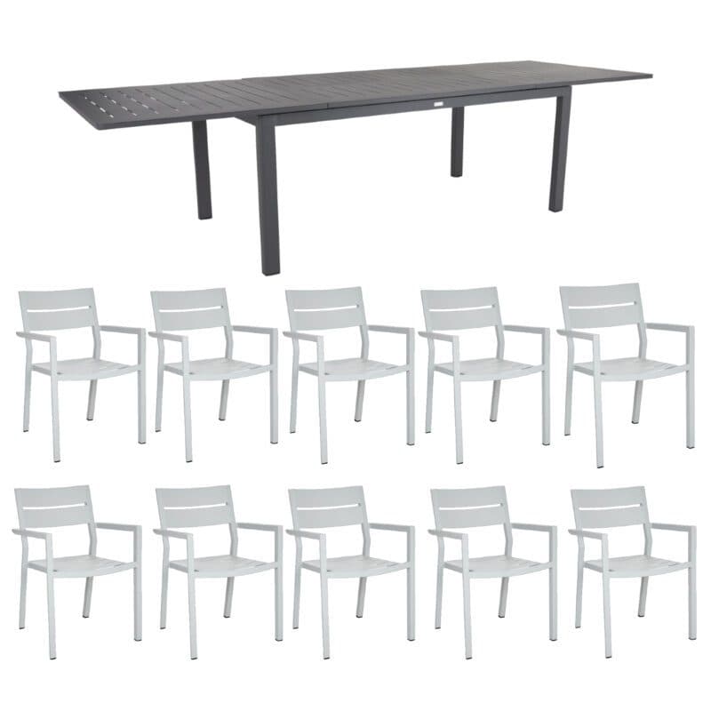 Brafab Gartenmöbel-Set 11-teilig, mit "Delia" Stapelstuhl Aluminium light grey und "Lomma" Ausziehtisch Aluminium anthrazit 194/312x100 cm