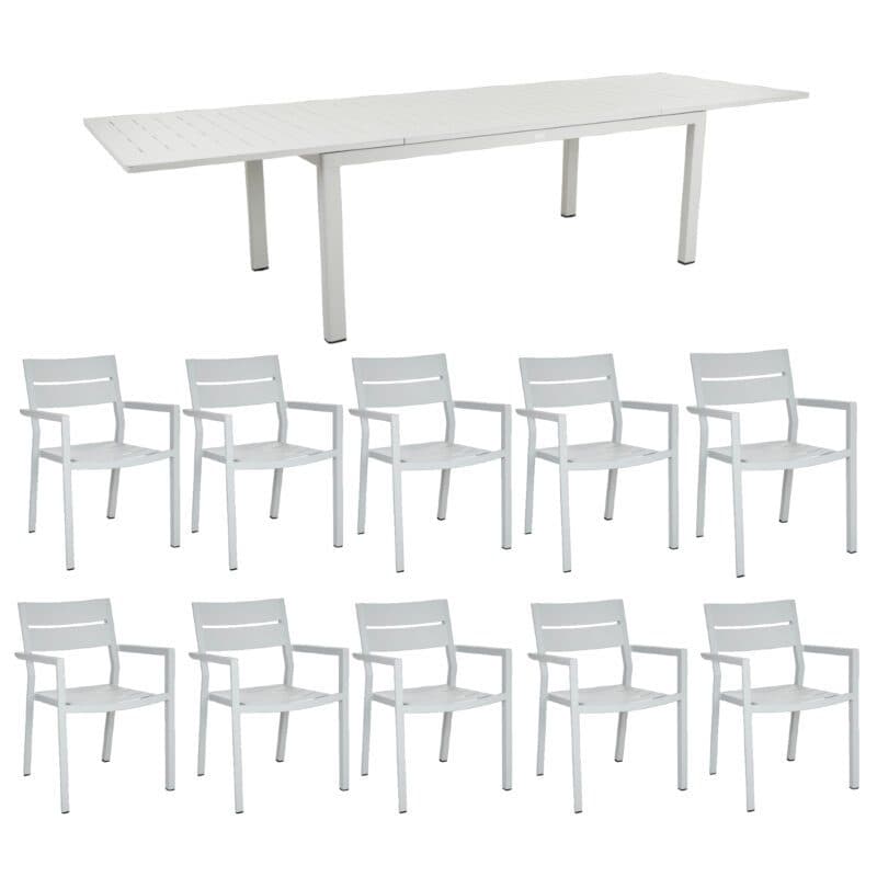Brafab Gartenmöbel-Set 11-teilig, mit "Delia" Stapelstuhl Aluminium light grey und "Lomma" Ausziehtisch Aluminium light grey 194/312x100 cm