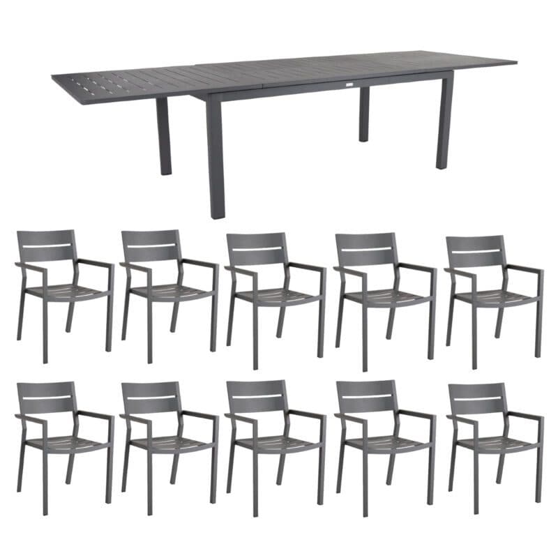 Brafab Gartenmöbel-Set 11-teilig, mit "Delia" Stapelstuhl Aluminium anthrazit und "Lomma" Ausziehtisch Aluminium anthrazit 194/312x100 cm