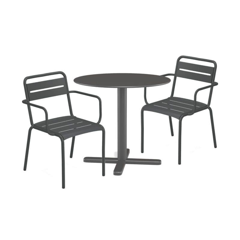 Emu Gartenmöbel-Set 3-tlg. mit Klapptisch "Darwin" Ø 80 cm, Stahl eisen antik, und Stapelstuhl "Star", Stahl eisen antik