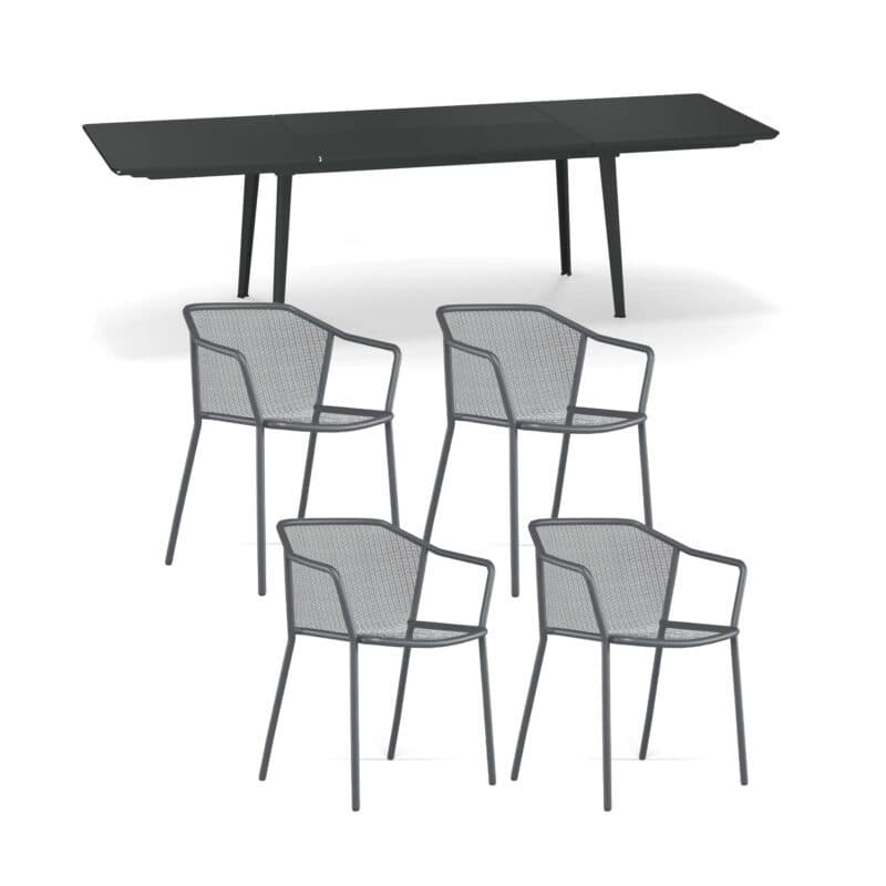 Emu Gartenmöbel-Set 5-tlg. mit Ausziehtisch "Plus4" und Stapelstuhl "Darwin", Stahl eisen antik