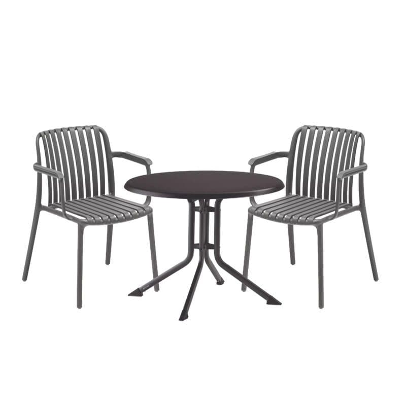 Kettler "Lago" Stapelstuhl, Gestell und Sitzfläche Kunststoff grau, mit Klapptisch "Boulevard" Ø 70 cm, Gestell Aluminium anthrazit Tischplatte Kettalux-Plus anthrazit